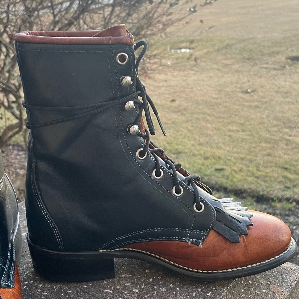 Loredo Vintage Navy Blue & Tan Kiltie Lace Up Victorian Boot Size 5.5 - Picture 5 of 9